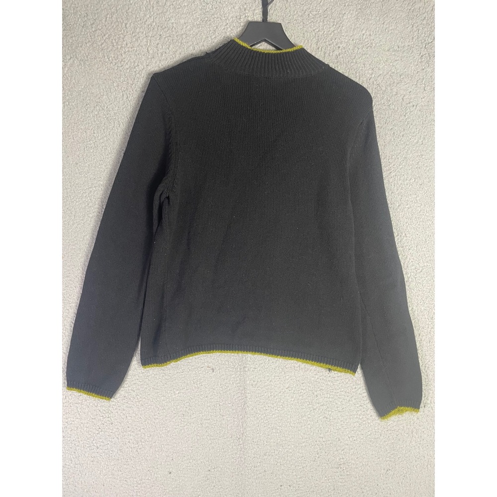 Vintage Talbots Women's Black Christmas L Tree Sweater Lime Trim Holiday Knit - Picture 7 of 10
